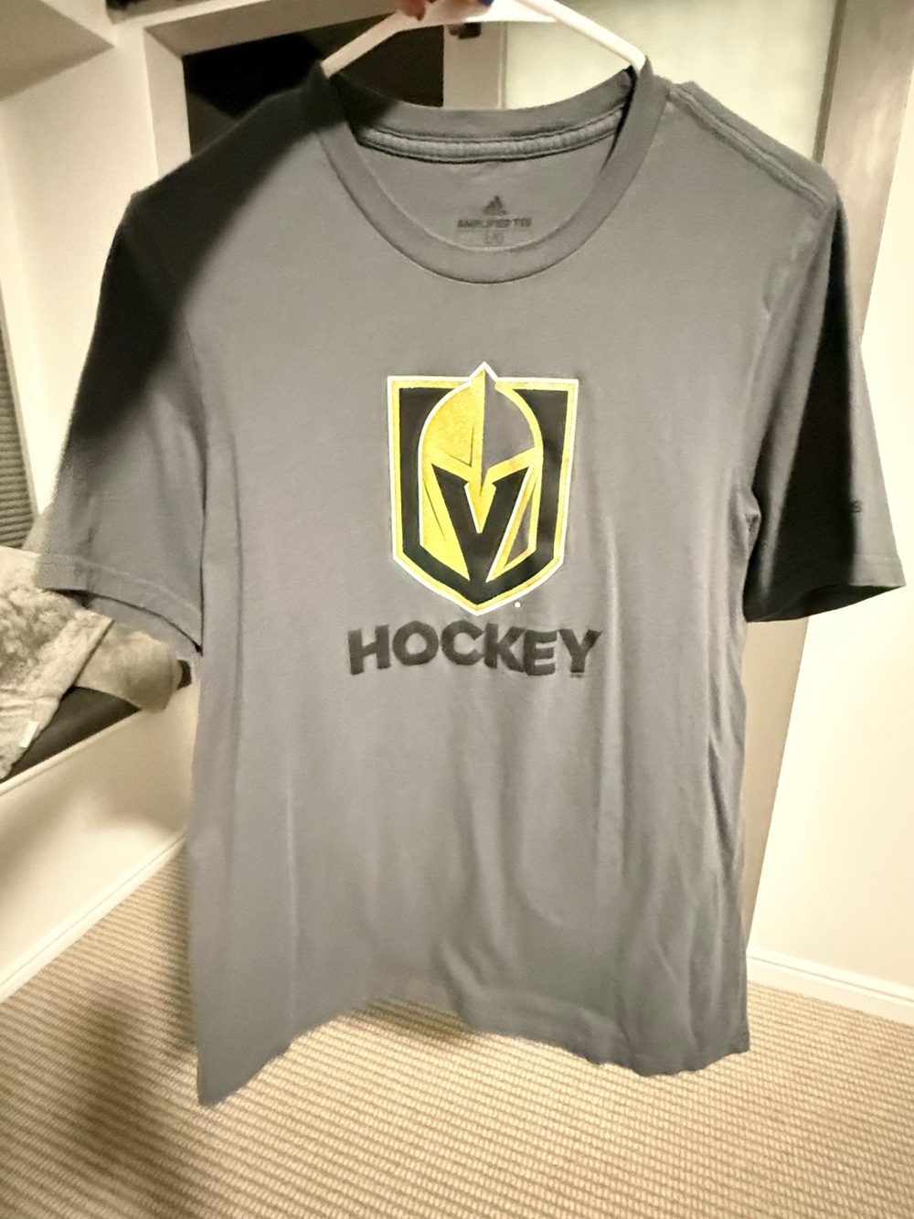 adidas Gray Vegas Golden Knights Hockey T‑Shirt with Gold & Black Logo
